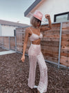 Western Disco Diamond Pink Sequin Fringe Pants Set Cowgirl Rave Bachelorette Outfit Pink Costume