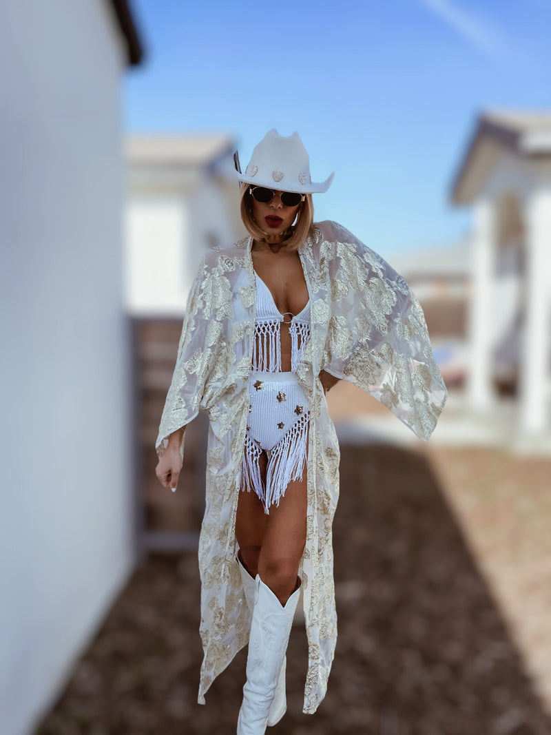 Festival Gold Embroidered Maxi Kimono Bohemian Floral Kimono Gold Jacket Country Fashion Boho Outfit