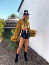 Gold Fringe Festival Jacket, Tinsel Festival Jacket, Cowgirl Outfit, Disco Gold Jacket, Fringe Country Top, Era Inspired Jacket, Western Top