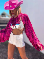 Pink Fringe Festival Jacket, Tinsel Festival Jacket, Cowgirl Outfit, Disco Pink Jacket, Fringe Country Top, Taylor Inspired Western Jacket