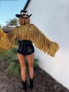 Gold Fringe Festival Jacket, Tinsel Festival Jacket, Cowgirl Outfit, Disco Gold Jacket, Fringe Country Top, Era Inspired Jacket, Western Top