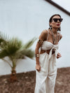 Cotton Blend Tassel Fringe Boho Pants Set Festival Outfit Tulum Bali Vacation Outfit Yoga Goddess Kundalini Pants Western Fringe Rave Set