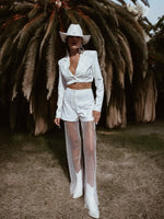 Diamond Bachelorette Party Blazer Set Cowgirl Bridal Pants Set Festival Clothing Western Barn Wedding White Set Party