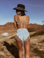 Diamond Rhinestone Western Fringe Shorts Tassel Denim Shorts Bachelorette Party Outfit Festival Fringe Pants Cowgirl Costume Space Cowboy