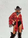 Red Gold Fringe Sequin Mini Kimono, Western Fringe Festival Kimono, Cowgirl Country Fringe Jacket, Country Festival Costume