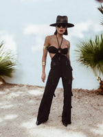 Bohemian Knit Embellished Fringe Jumpsuit Bachelorette Party Outfit Wedding Reception Dress Goddess Vacation Pants