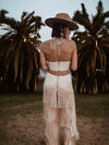 Nude Boho Bridal Cut Out Tassel Fringe Jumpsuit Bachelorette Party Outfit Wedding Reception Dress