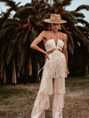 Nude Boho Bridal Cut Out Tassel Fringe Jumpsuit Bachelorette Party Outfit Wedding Reception Dress