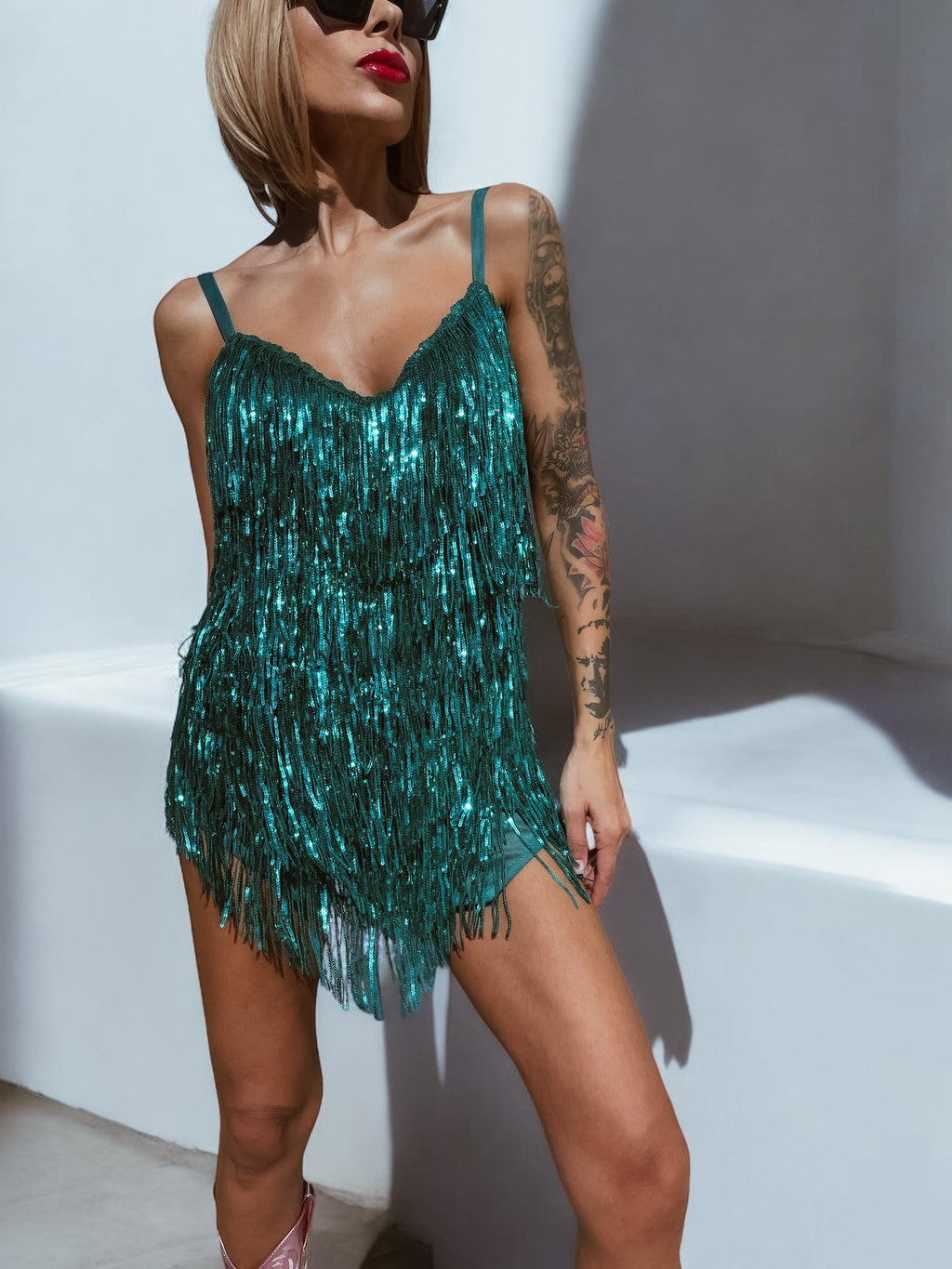 Teal Green Era Inspired Dress Rainbow Sequin Fringe Stage Dress Space Cowboy Cowgirl Outfit Bachelorette Party Festival Concert Dress