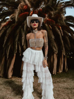 Bridal Tulle Pants Layered Tutu Pants Fringe Festival White Pants Country Rave Western Hippie 70 Fashion White Costume Pants Corpse Bride