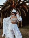 Boho Bridal Tulle Fringe Train Kimono Bohemian Romantic Rave Kimono White Disco Outfit Festival Clothing Country Western Desert Costume