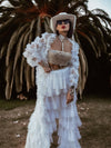 Boho Bridal Tulle Fringe Train Kimono Bohemian Romantic Rave Kimono White Disco Outfit Festival Clothing Country Western Desert Costume