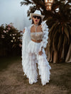 Boho Bridal Tulle Fringe Train Kimono Bohemian Romantic Rave Kimono White Disco Outfit Festival Clothing Country Western Desert Costume