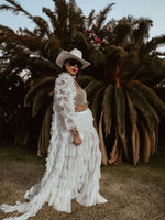 Boho Bridal Tulle Fringe Train Kimono Bohemian Romantic Rave Kimono White Disco Outfit Festival Clothing Country Western Desert Costume