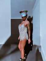 Festival Sequin Fringe Rainbow Bodysuit Romper Diamond Bachelorette Cowgirl Dress Fringe  Dress Rave Outfit Engagement Photoshoot