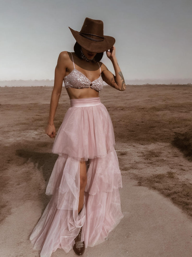 Pink Tutu Tulle Skirt Women Baby Doll Tutu Western Cowgirl Costume Maxi Skirt Bachelorette Party Outfit