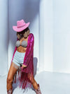 Fuchsia Western Fringe Sequin Star Kimono Rave Festival Kimono Country Western Desert  Gypsy Disco Outfit Cowgirl Costume