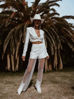 Diamond Bachelorette Party Blazer Set Cowgirl Bridal Pants Set Festival Clothing Western Barn Wedding White Set Party