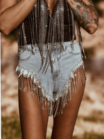 Diamond Rhinestone Western Fringe Shorts Tassel Denim Shorts Bachelorette Party Outfit Festival Fringe Pants Cowgirl Costume Space Cowboy