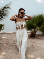 Cotton Blend Tassel Fringe Boho Pants Set Festival Outfit Tulum Bali Vacation Outfit Yoga Goddess Kundalini Pants Western Fringe Rave Set