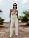 Boho Knit Cut Out Tassel Fringe Jumpsuit Bachelorette Party Outfit Wedding Reception Dress