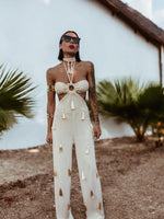 Boho Knit Cut Out Tassel Fringe Jumpsuit Bachelorette Party Outfit Wedding Reception Dress