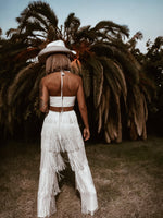 Boho Bridal Cut Out Tassel Fringe Jumpsuit Bachelorette Party Outfit Wedding Reception Dress