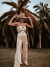 Nude Boho Bridal Cut Out Tassel Fringe Jumpsuit Bachelorette Party Outfit Wedding Reception Dress