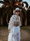 Boho Bridal Tulle Fringe Train Kimono Bohemian Romantic Rave Kimono White Disco Outfit Festival Clothing Country Western Desert Costume