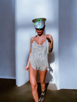 Festival Sequin Fringe Rainbow Bodysuit Romper Diamond Bachelorette Cowgirl Dress Fringe  Dress Rave Outfit Engagement Photoshoot