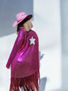 Fuchsia Western Fringe Sequin Star Kimono Rave Festival Kimono Country Western Desert  Gypsy Disco Outfit Cowgirl Costume