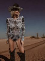 Pearl Embellished Diva Bodysuit Popstar Costume Cowboy Bodysuit Diamond Playsuit Futuristic Space Cowboy Costume Western Bachelorette Outfit