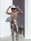 Silver Bootcut Western Pants, Silver Disco Pants, Metallic Cowgirl Pants Shiny Festival Pants, Disco Costumes, Cowboy Outfit, NYE Outfit