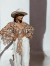 Rose Gold Fringe Sequin Mini Kimono, Western Fringe Festival Kimono, Cowgirl Country Fringe Jacket, Country Festival Costume