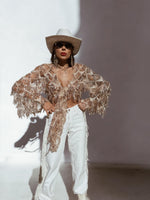 Rose Gold Fringe Sequin Mini Kimono, Western Fringe Festival Kimono, Cowgirl Country Fringe Jacket, Country Festival Costume