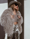 Gray Sparkle Oversize Faux Fur, Western Fur Jacket, Fur Festival Kimono, Cowgirl Country Fur Jacket, Night Party Coat, Winter Fur Coat