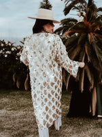 Matte Gold Fringe Sequin Maxi Kimono Festival Rave Gold Jacket Boho Kimono Goddess Gold Metallic Maxi Coat Duster Gold Costume Bridal Jacket