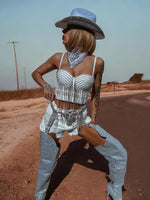 Rhinestone Western Fringe Bustier Cowgirl Outfit Western Festival Top Bachelorette Party Outfit Space Cowboy Costume Country Bride