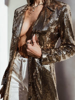 Gold Sequin Maxi Coat, Sequin Festival Jacket, Gold Maxi Kimono, Disco Gold Jacket, Disco Jacket, Western Gold Jacket, Gold Blazer