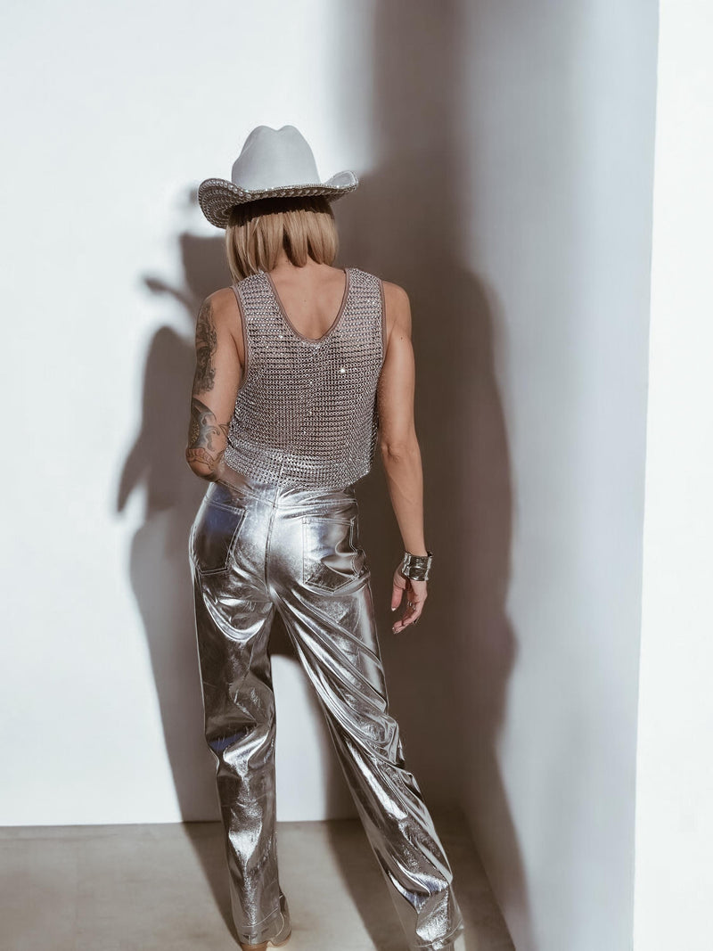 Silver Bootcut Western Pants, Silver Disco Pants, Metallic Cowgirl Pants Shiny Festival Pants, Disco Costumes, Cowboy Outfit, NYE Outfit