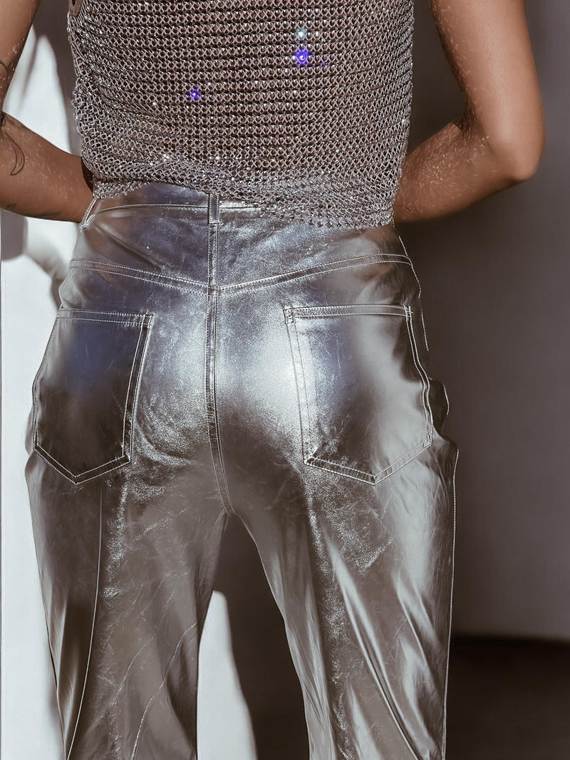 Silver Bootcut Western Pants, Silver Disco Pants, Metallic Cowgirl Pants Shiny Festival Pants, Disco Costumes, Cowboy Outfit, NYE Outfit