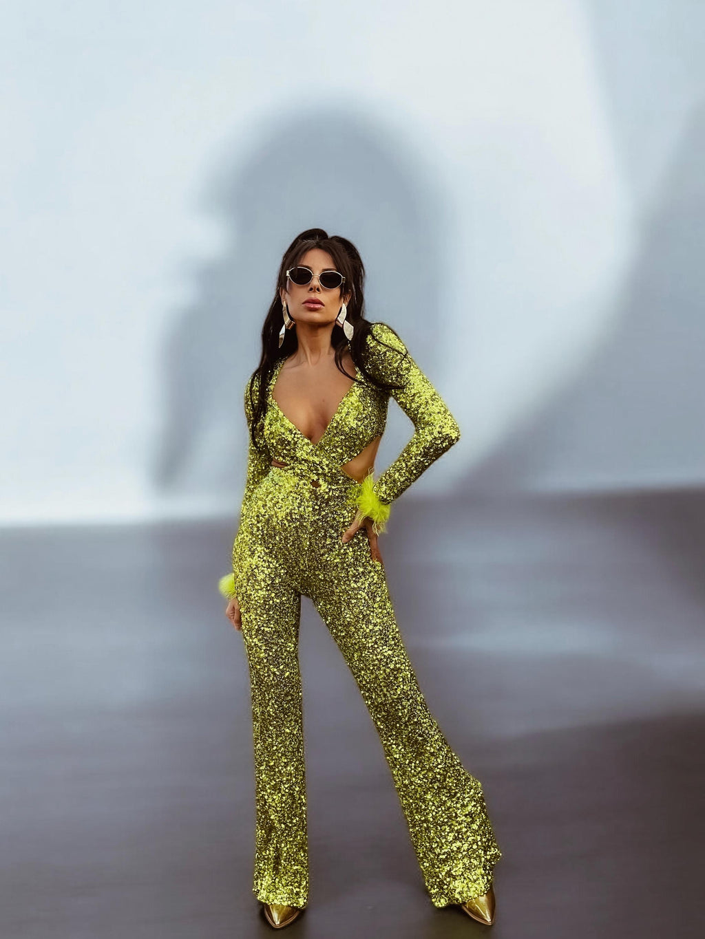 Green Disco Sequin Jumpsuit Festival Cut Out Jumpsuit Disco 70s Inspired Retro Jumpsuit Festival Rave Party Neon Sequin Cowgirl Costume