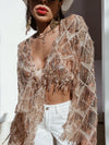 Rose Gold Fringe Sequin Mini Kimono, Western Fringe Festival Kimono, Cowgirl Country Fringe Jacket, Country Festival Costume