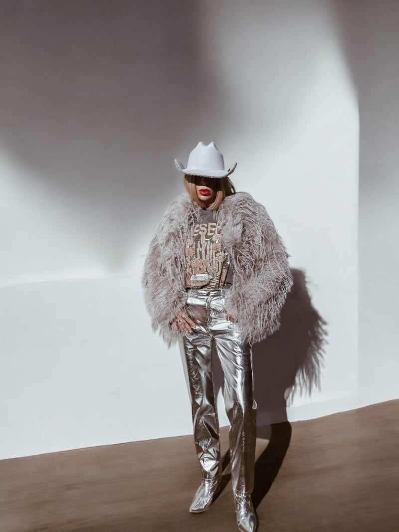 Gray Sparkle Oversize Faux Fur, Western Fur Jacket, Fur Festival Kimono, Cowgirl Country Fur Jacket, Night Party Coat, Winter Fur Coat