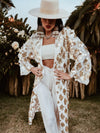 Matte Gold Fringe Sequin Maxi Kimono Festival Rave Gold Jacket Boho Kimono Goddess Gold Metallic Maxi Coat Duster Gold Costume Bridal Jacket