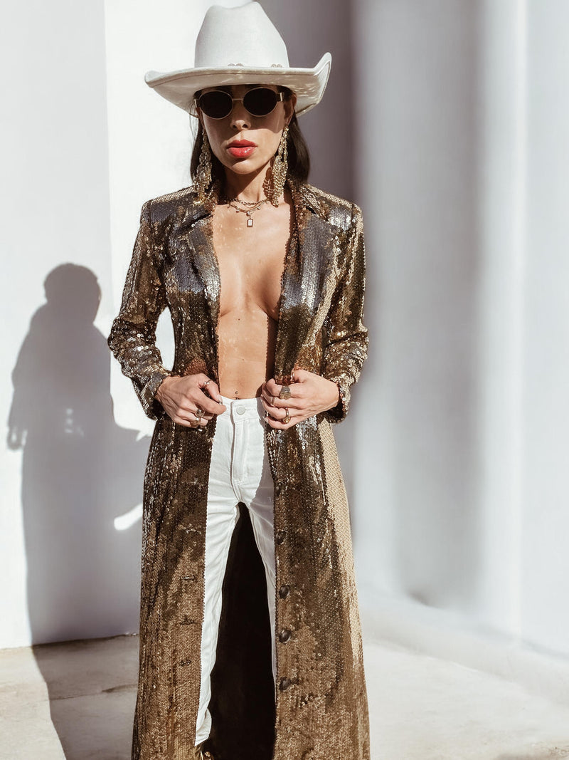 Gold Sequin Maxi Coat, Sequin Festival Jacket, Gold Maxi Kimono, Disco Gold Jacket, Disco Jacket, Western Gold Jacket, Gold Blazer