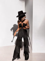 Western Cut Out Tassel Fringe Jumpsuit, Nye Outfit Gift, Disco Jumpsuit, Cowgirl Festival Outfit, Bachelorette Party Outfit, Fringe Pants