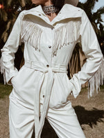 Rhinestone Fringe Jumpsuit, Western Diamond Fringe Faux Leather Jumpsuit, Country Girl Cowgirl Outfit, Barn Wedding Bridal Festival Outfit