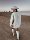 White Silver Fringe Festival Fur Coat, Unisex Festival Vest, Cowgirl Outfit, Western Fringe Jacket, Bachelorette Party Outfit