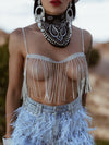 Rhinestone Western Fringe Bra Jewelry, Cowgirl Fringe Body Jewelry, Western Festival Top, Bachelorette Party Outfit, Space Cowboy Costume